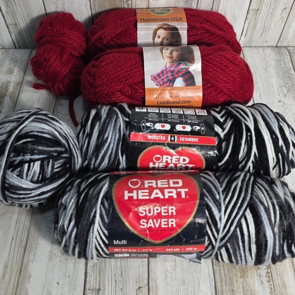 Lion Brand Hometown USA Tampa Spice & Red Heart Super Saver Zebra Yarn Lot